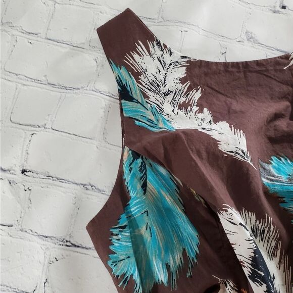 🔹️Wallis Brown Feather Print Belted Sleeveless Dress Size 12 - Picture 3 of 10